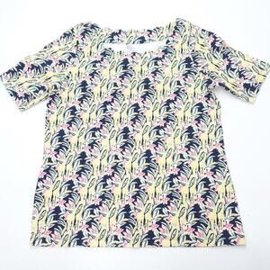 Kim Rogers Top Women's Small Green Floral Cotton Casual Short Sleeve Pullover
